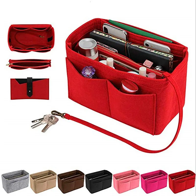 Organizador de bolsas Mulheres Make Up Organizer Felt Insert Bag para Bolsa Viajar Bolsa Interna Bolsas de Cosméticos Portáteis se encaixam em várias bolsas de marca 230821