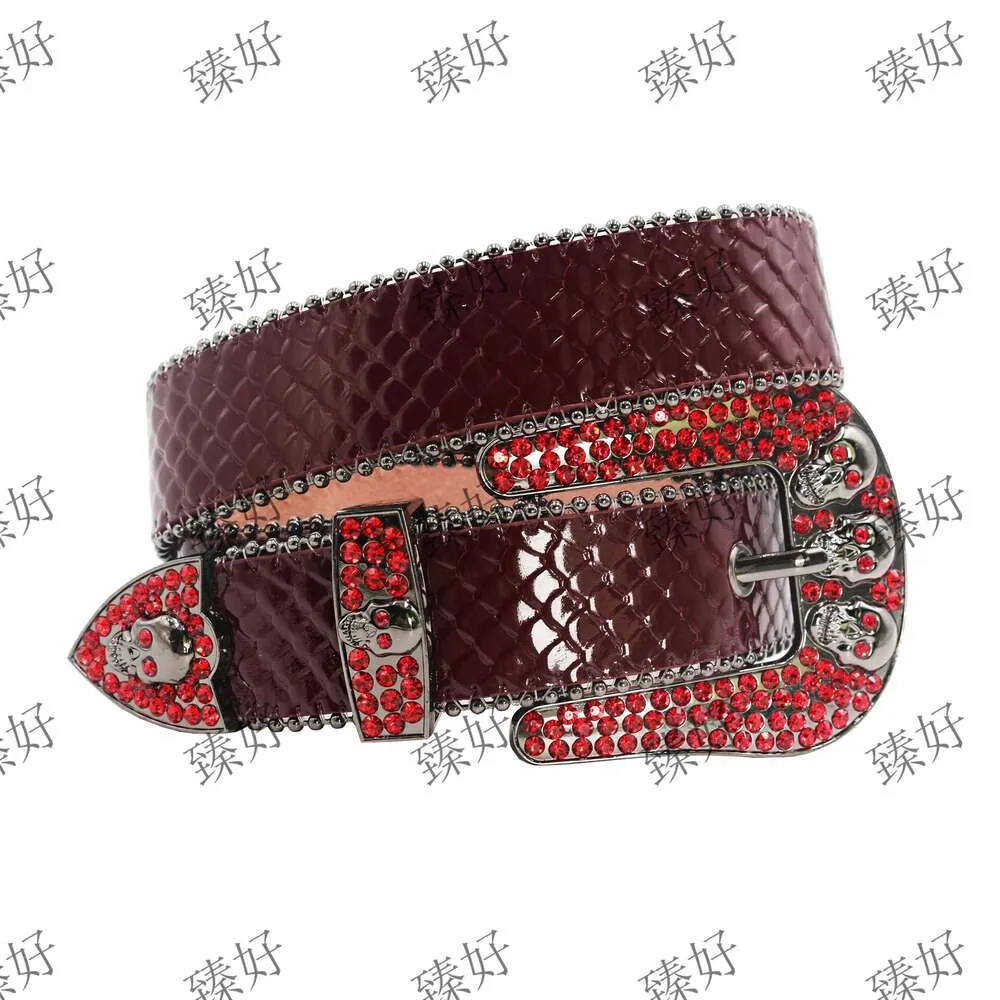 Handgemaakte Diamond Belt Street Trend Nieuwe riem veelzijdige schedel Snake Skin Design Alloy Buckle voor mannen en vrouwen