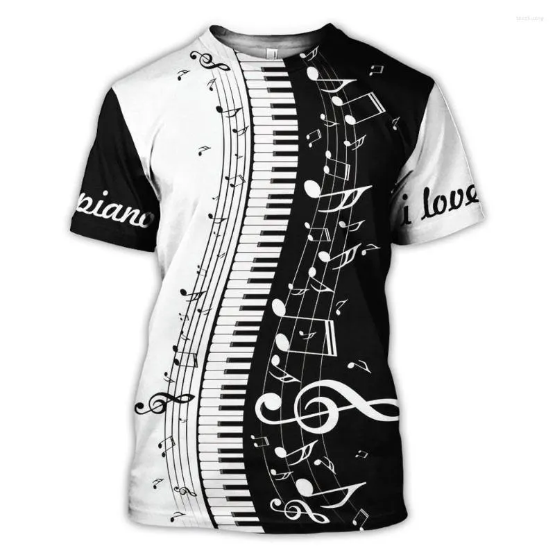 T-shirts pour hommes Harajuku Piano Music 3D T-shirt imprimé Hommes Femmes Hip Hop Mode Casual T-shirts à manches courtes Streetwear Tops surdimensionnés
