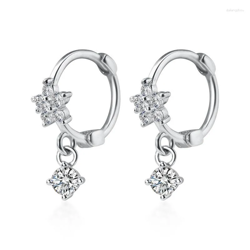 Hoop oorbellen 925 Sterling Silver Mini Flower Zirkon voor vrouwen en roségouden kleur oorrang oor buckle mode sieraden