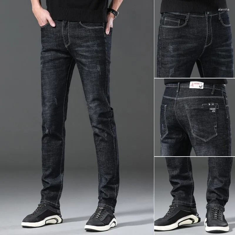 Jeans Homme Haute Qualité Business Casual Marque Originale Zip Denim Bureau Pantalon Moto Biker