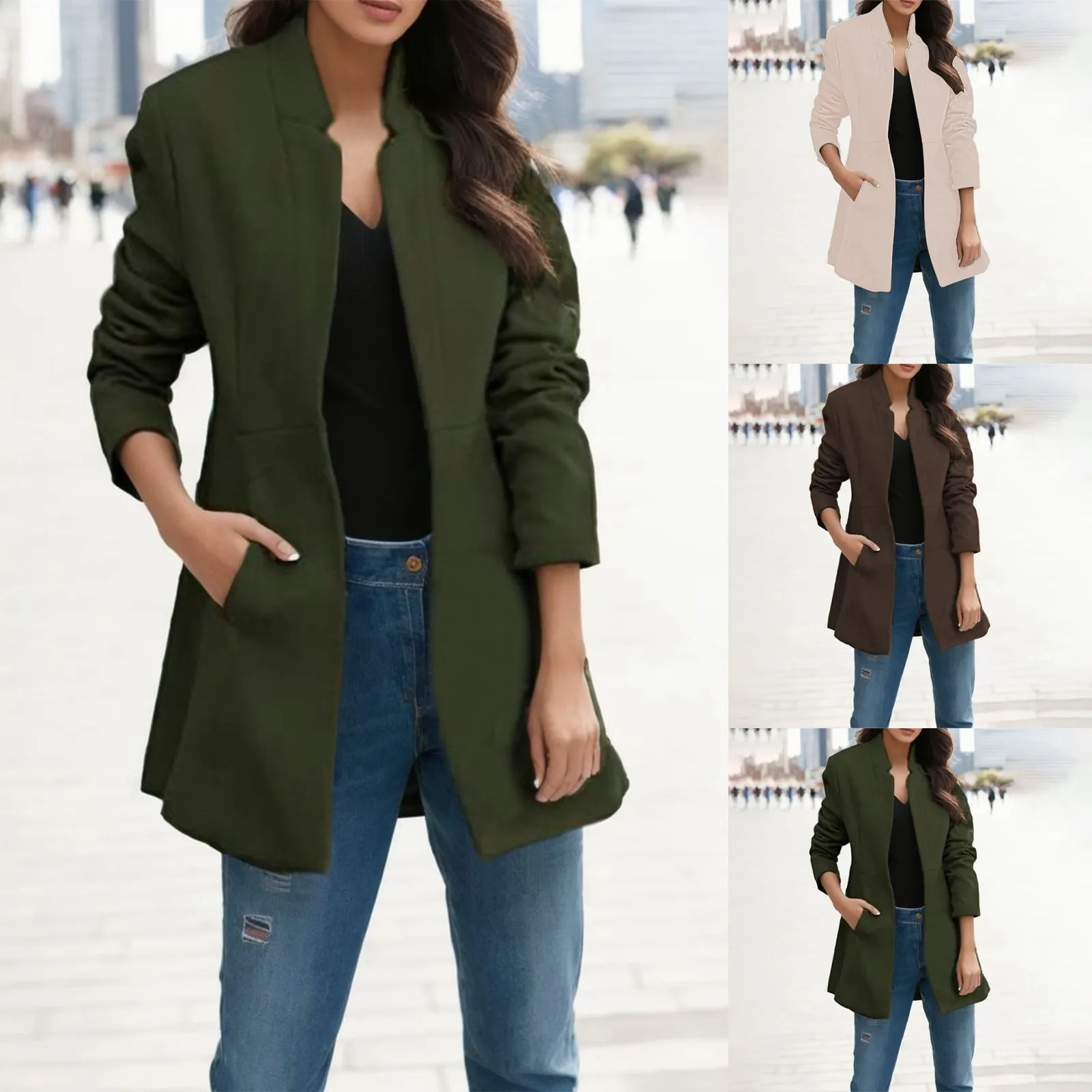 Kvinnors ull blandar Kvinnors Autumn Winter Solid Color Woolen Coat Women's Blazers Passar Jackor Solid Longepleid Cardigan Jacket Streetwear L5 230821