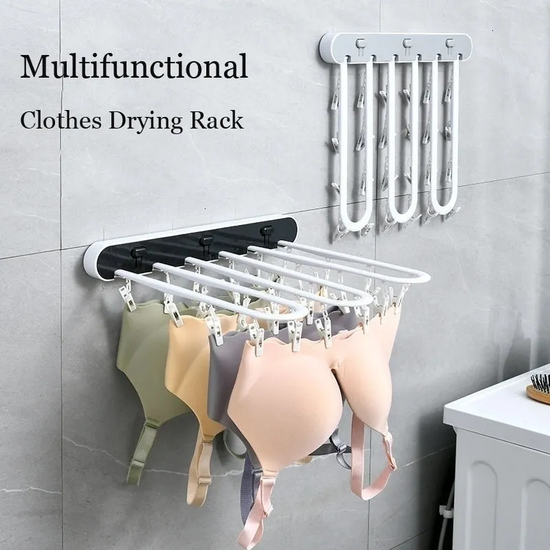 Cintres Racks Pliant Organisateur de Blanchisserie Etendoir PunchFree Ménage Mural Balcon Salle de Bain Chaussettes Cintre Séchoir Rotatif 230821