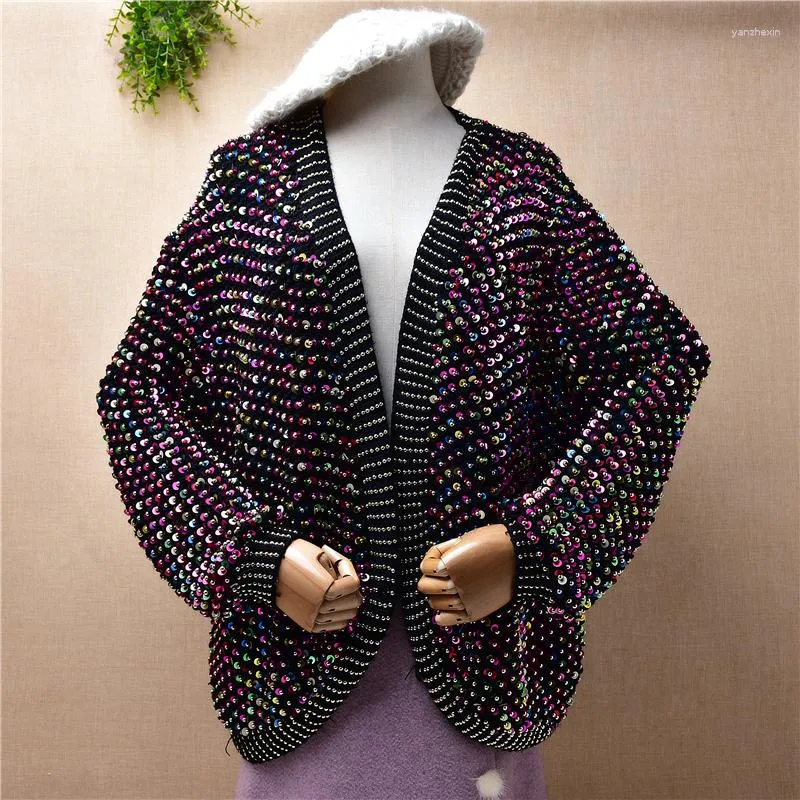 Maglioni femminile donne autunno inverno inverno vestiti caldi bling paillettes luccicanti maniche lunghe giacca sciolta