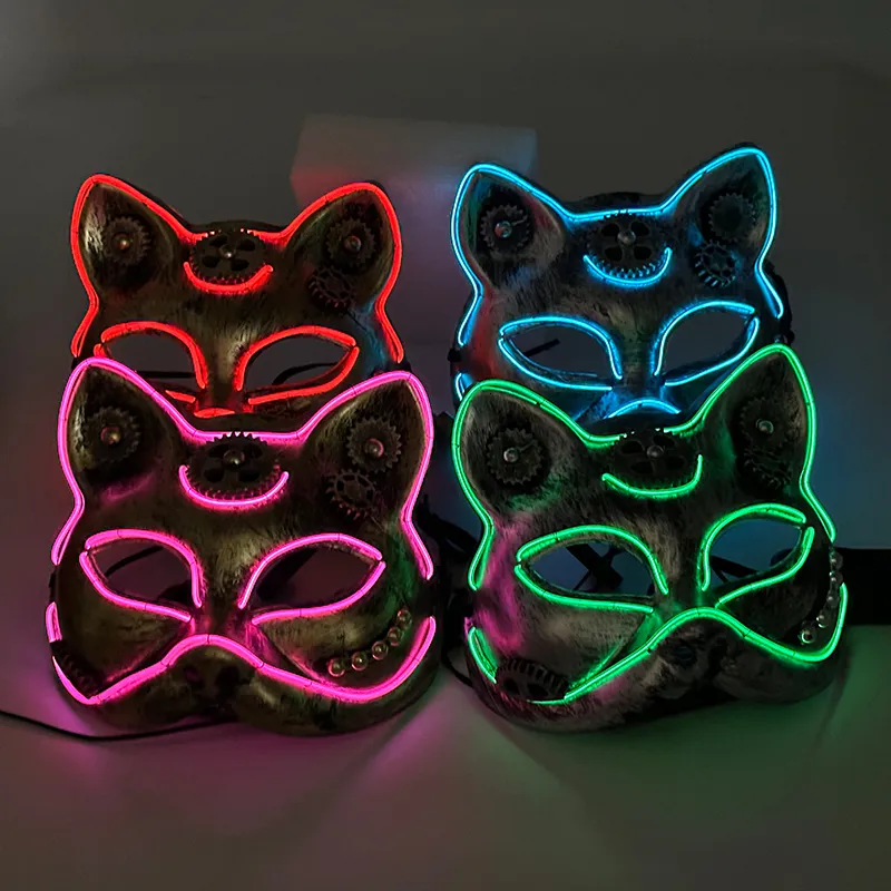 Party Masks Neon Halloween Half Face Mask With Light LED Luminous Ball Masquerade Up Glowing Props 230821