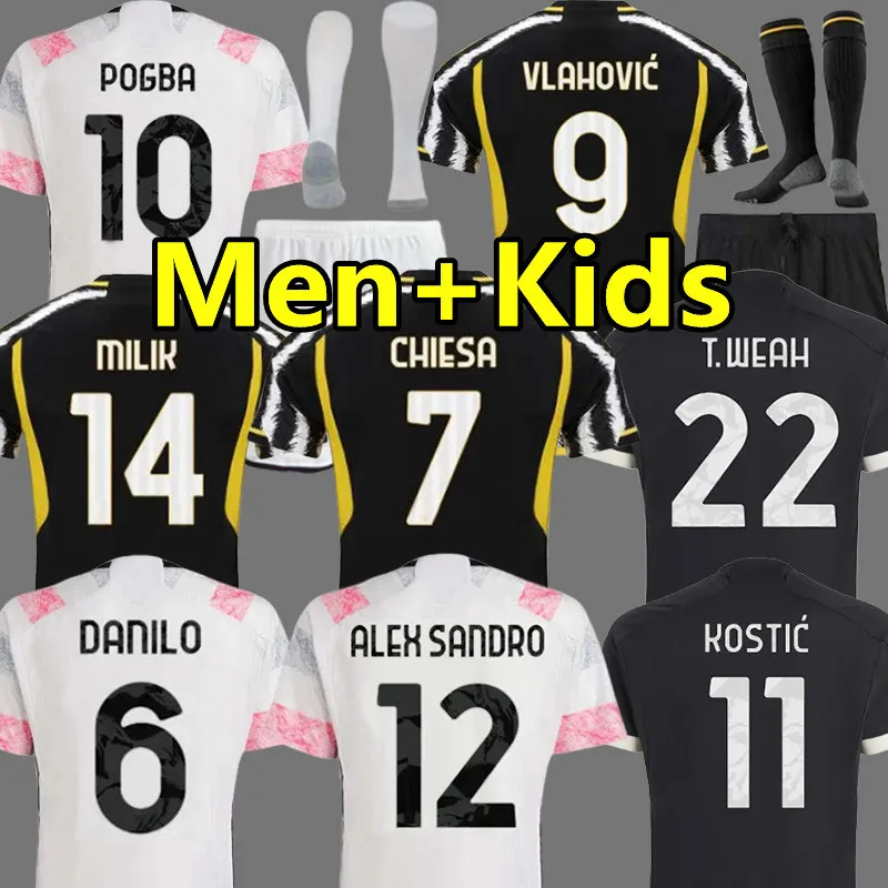 23 24 Juve Soccer Jerseys Vlahovic Chiesa Danilo T. Weah Milik Kean Pogba Kostic Locatelli Fagioli Rabiot Alex Sandro Bremer Home Away 2023 2024 Men Kids Kits