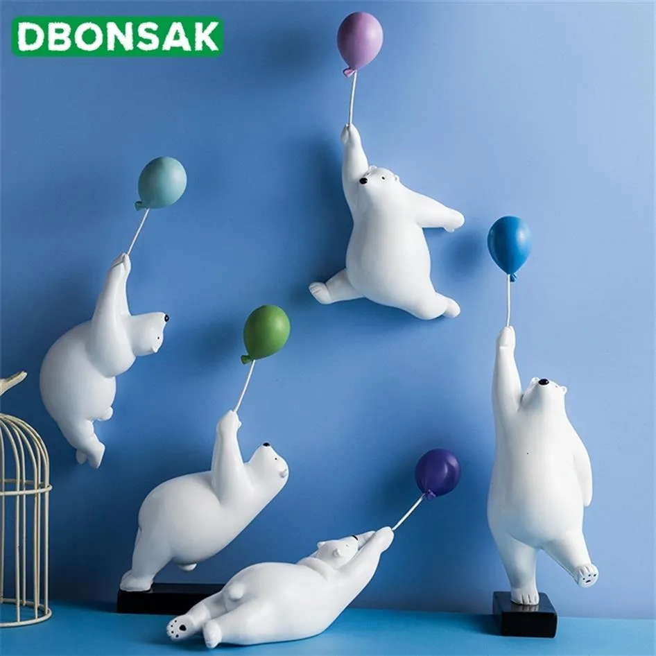 Balloon Polar Bear Wall Decoration Animal Sculpture Bear Statue Garden Flower Pot Decor Home Living Room Background Wall Hanging T273V