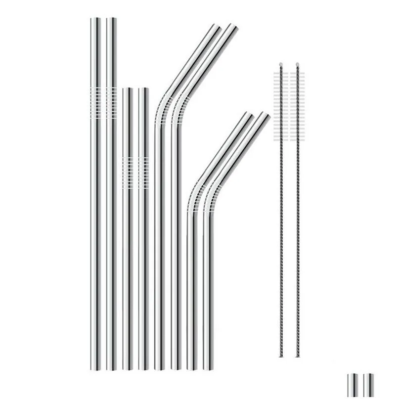 Pailles à boire 304 en acier inoxydable Sier Sts 8,5/9,5/10,5 pliées et droites réutilisables en gros d'usine Lx0202 Drop Delivery Home Gar Dh7Qq