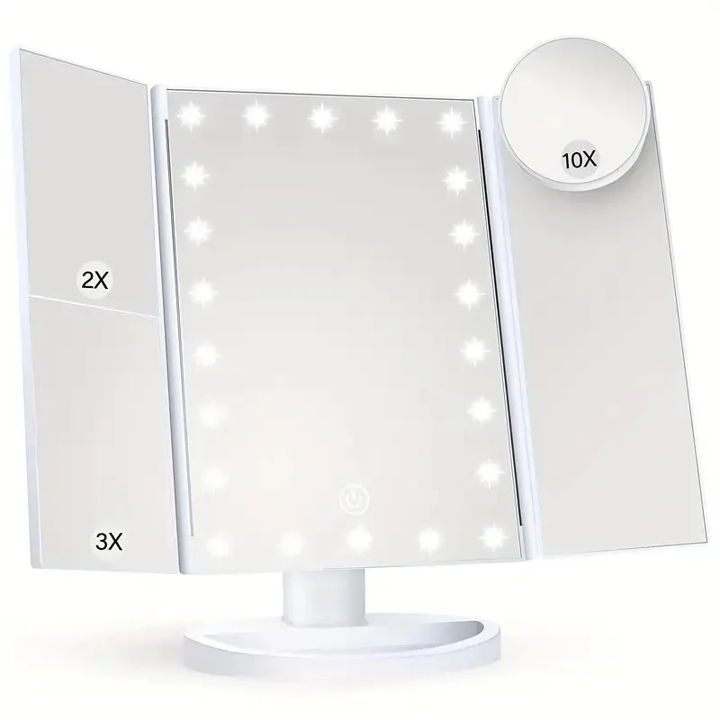 Espelho de maquiagem de ampliação 2x -10x com luzes LED 180 ﾰ Suporte ajustável - perfeito para presentes de feriado!