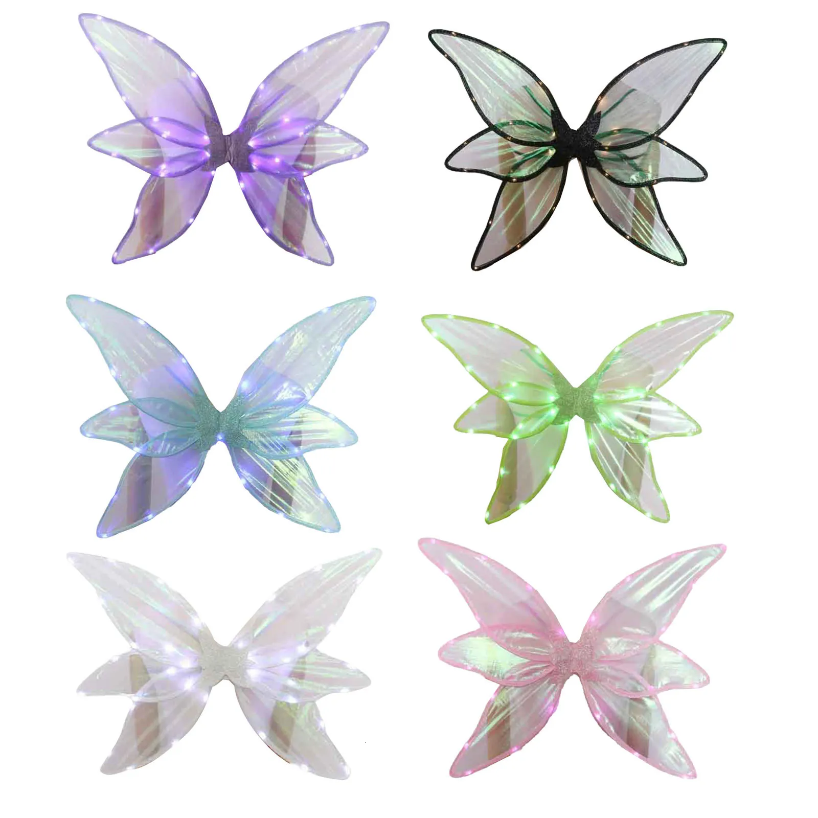 Inne imprezy imprezowe zapasy dla dzieci Elf skrzydła oświetlić bajkę LED Butterfly Halloween Cosplay Cosplay Birthday Dressing Upodele Up Accessory 230821