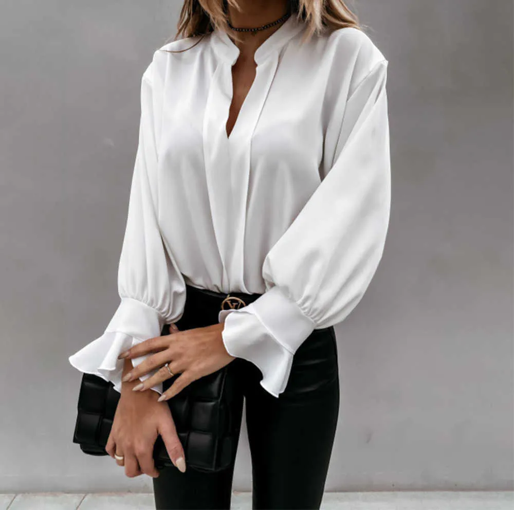 white ruffle neck blouse long sleeve