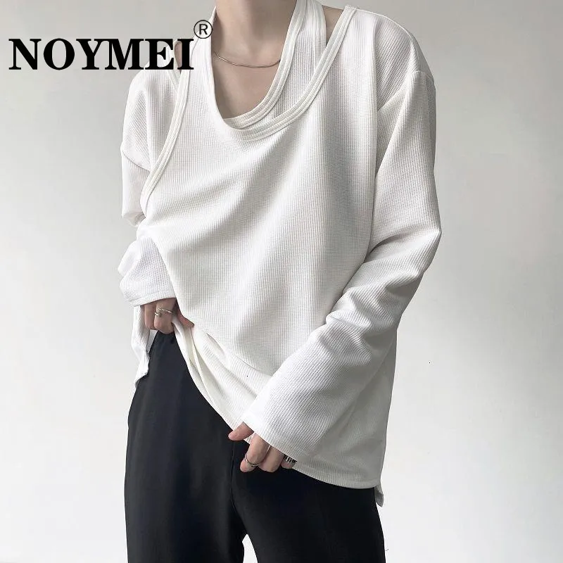 Herren -T -Shirts Noymei Herbst Personalisierte gefälschte zweisteuelige Doppelschicht -Strick -Nische Langarm T -Shirt Koreaner loser Pullover 230821