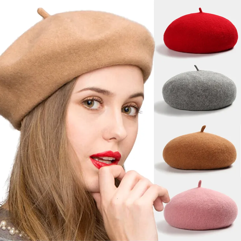 Berretti berretti francese berretto francese per donne autunno inverno straordinaria cappellino semplice lana di lana calda elegante femmina beanie cappello 230822
