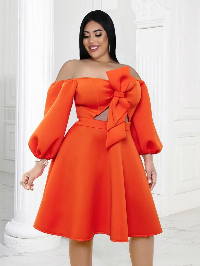 Plus Size Dresses ONTINVA Ball Gowns Dress For Women Orange Off Shoulder Cut Out A-Line Summer Wedding Guest Evening Party Outfits 4XL