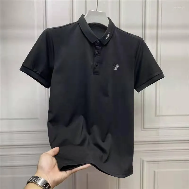 Herrpolos vanlig polo t-shirt stilfull lös topp casual kläder vintage med krage mens tee skjortor original streetwear