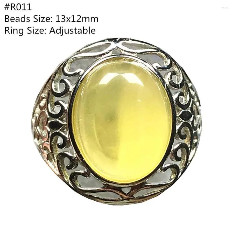 Cluster Rings Natural Yellow Amber Ring Jewelry For Woman Lady Man Love Gift Crystal Oval Beads Stone Silver Gemstone Adjustable