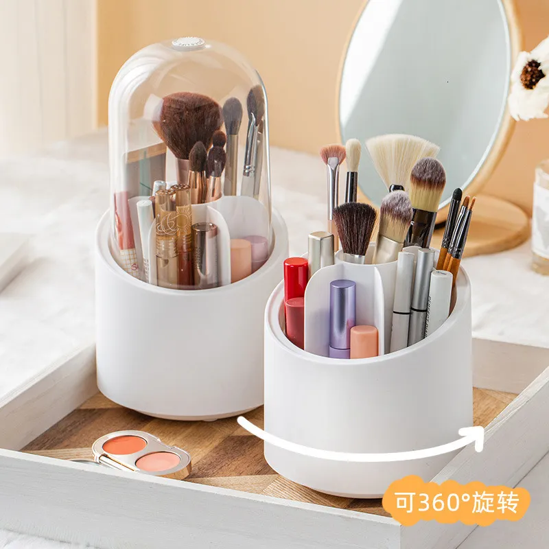 Storage Boxes Bins 360° Rotating Makeup Brush Box Portable Desktop Cosmetic Organizer Lipstick Eyebrow Pencil Eye Shadow Holder 230821