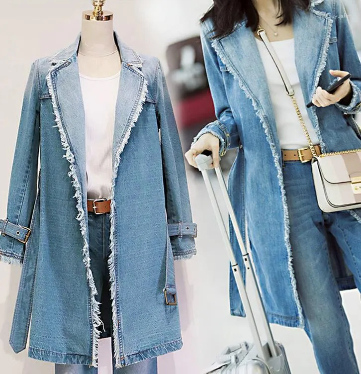 Women's Trench Coats Plus Size Womens Fall Long Sleeve Denim Coat Female Fashion Solid Outerwear 2023 Women Spring Loose