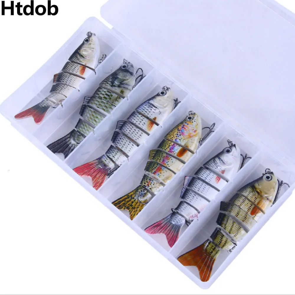 Appâts Leurres 6 Piecesset Ensemble De Pêche Avec Boîte Multi Segments Articulés Dur Appâts Wobblers Swimbait Crankbait Swim Bass Pour Brochet Naufrage 230821