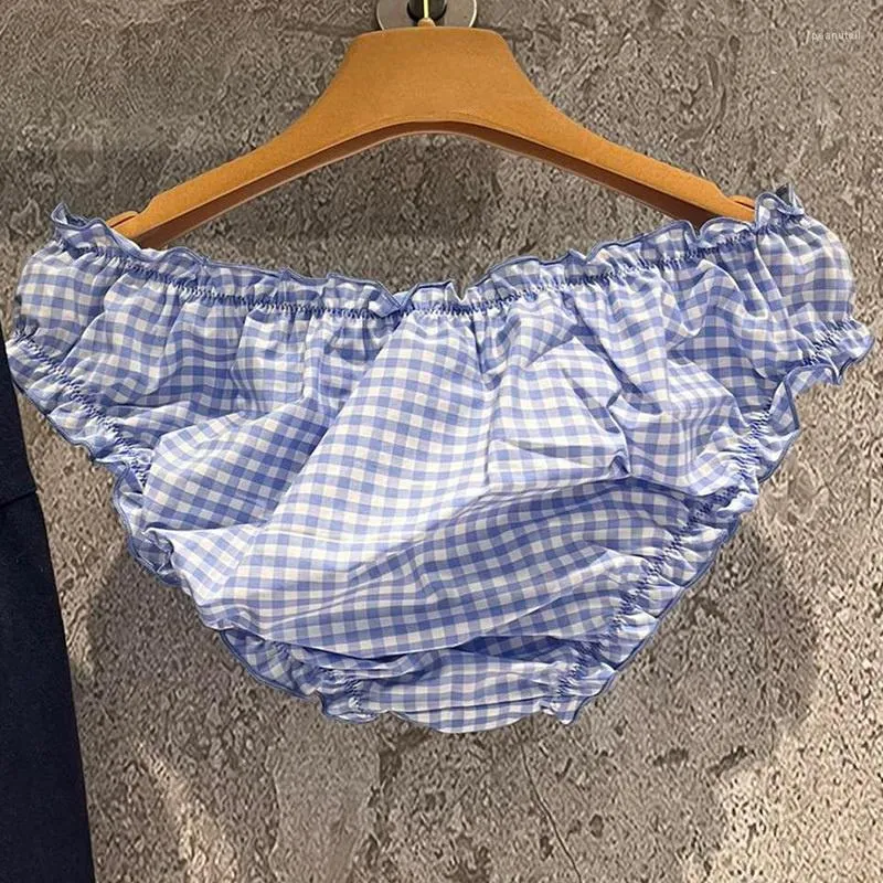 Shorts Femmes 2023 Femmes Volants Bloomers Court Élégant Respirant Bleu-Blanc Plaid Culottes Sous-Vêtements À La Mode Sous Porter Lingerie