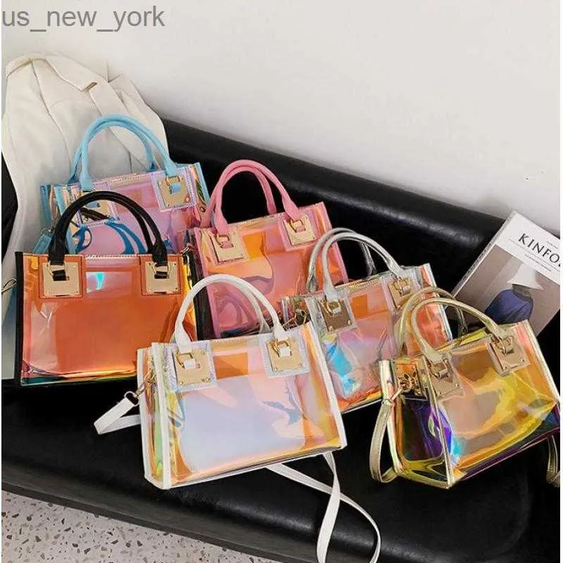 Totes Holographic Transparent Jelly Bag High Quality PVC Women'S Designer Handbag Big Capacity Chain Shoulder Messenger Bags Clear Bag HKD230822