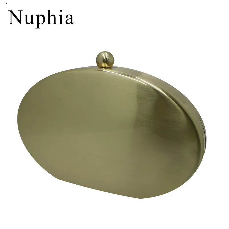 Bolsas de noite Nuphia forma oval de caixa de metal embreagens e para o baile de festas de bronze prateado preto ouro 230821