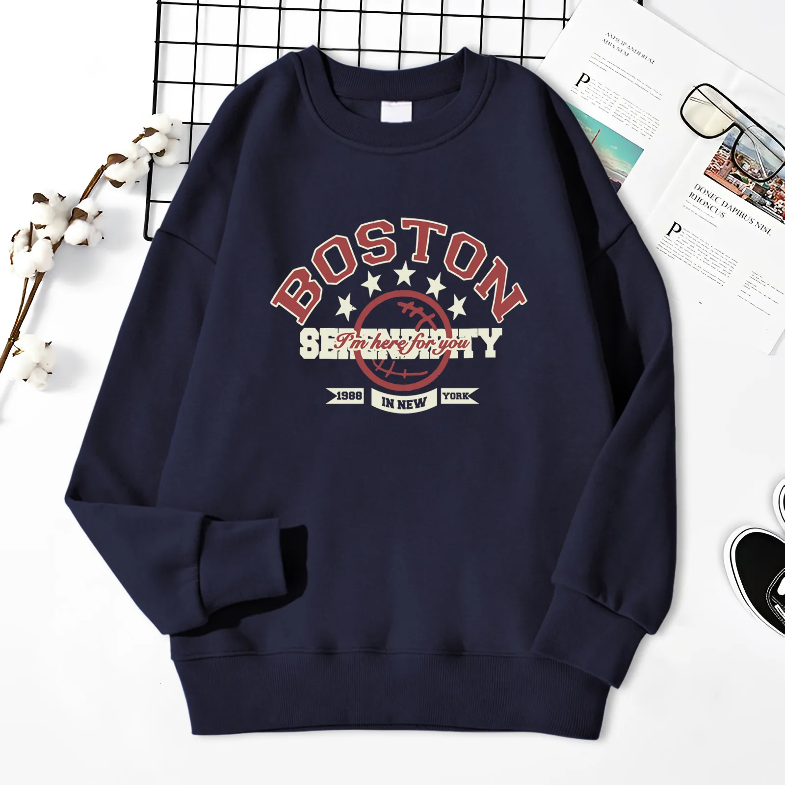 Sweats à capuche pour hommes Sweats Boston I'm Here For You 1988 In York Prints Vêtements Casual Fleece Streetwear Loose Sweater Cotton O-Neck Hoody For Male 230821