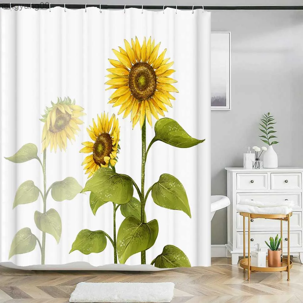 Shower Curtains Sunflower printed bathroom curtain floral shower curtain waterproof fabric bath curtain for bathroom home decor R230822