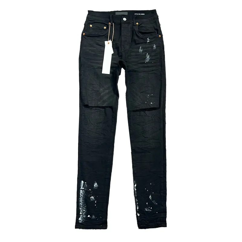 Designer Jeans Men Women Pants Purple Ksubi High Street Retro Paint Spot Slim Feet Micro Elastic Hole Bran 31ZV