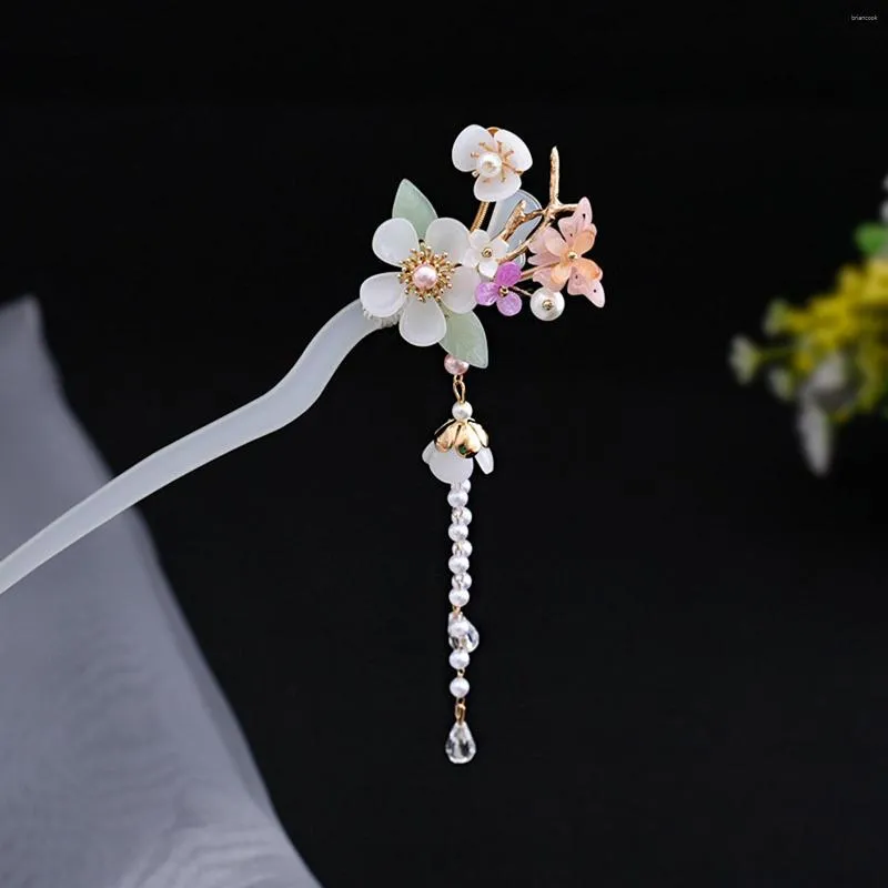 Hair Clips Floral Stick Chinese Tassel Headpiece Classic Pearl Fairy Hairpin Chopstick For Women Vintage Hanfu Party Tiaras Jewelry