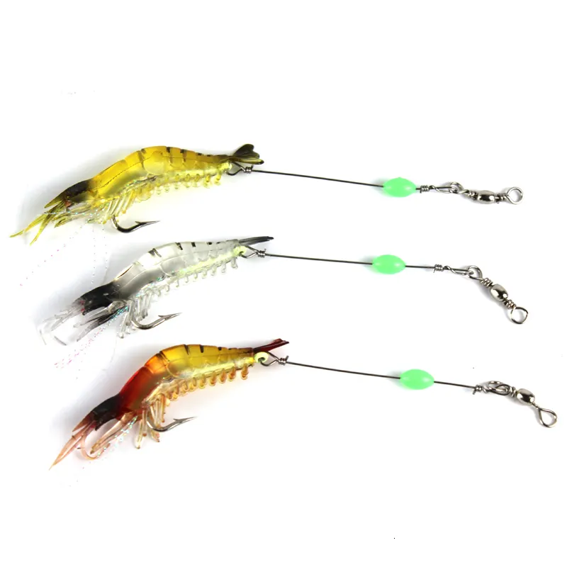 Baits lokt 3pcslot garnalen zachte visserij Lure 9cm 6g kunstmatig aas met lichtgevende kralen haak haak levensechte karp ye74 230821