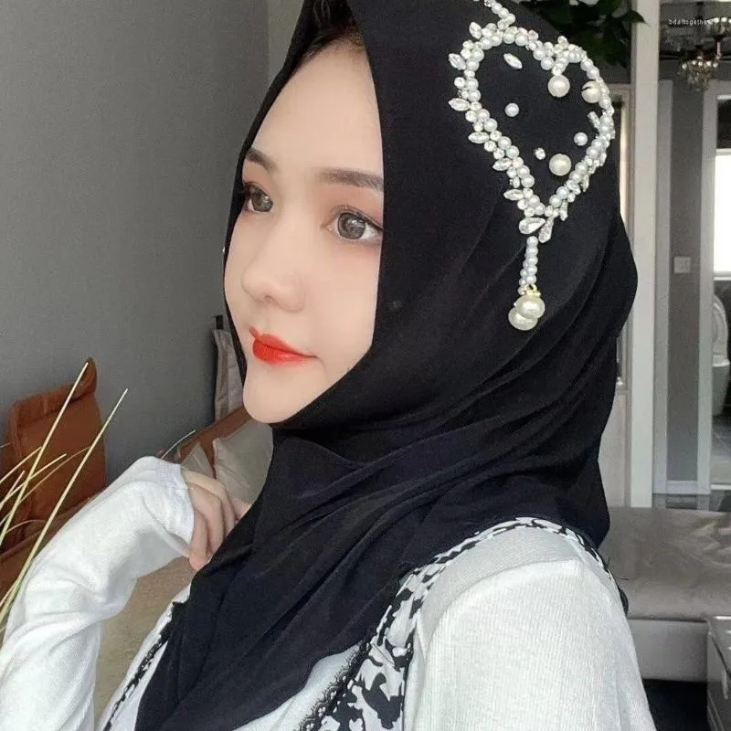 Ropa étnica Verano Sweety ITY Tela Musulmana Mujeres Perlas Decoración Suave Instant Hijab