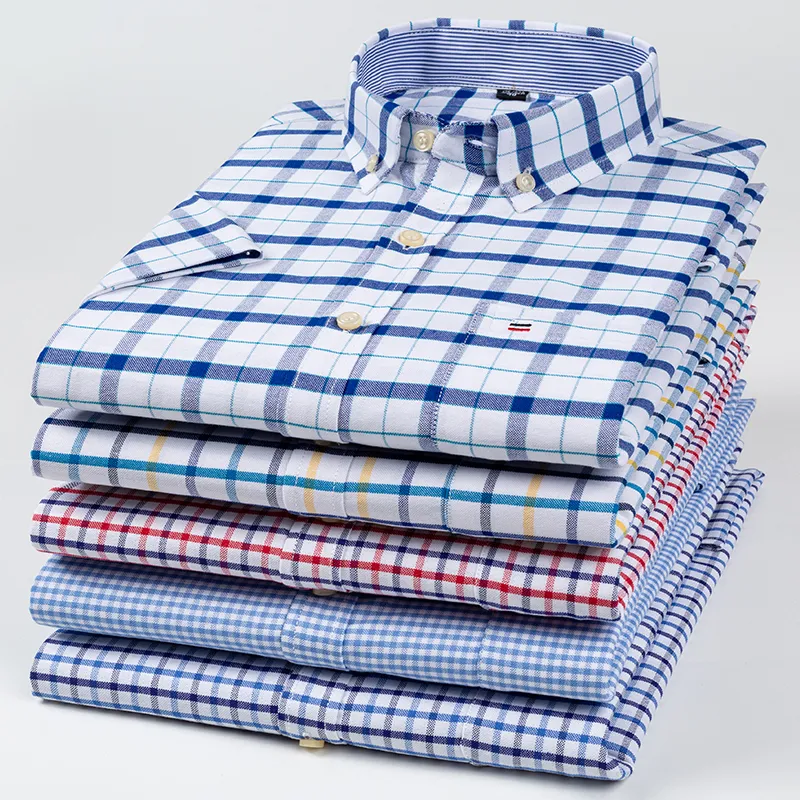 2023 Mens Pure Cotton Oxford Casual Shirt With Square Collar, Plaid And Striped Design, Short Sleeves, Single Pocket Fm Uptodown Style 230822 From Long005, $44.66 | DHgate.Com 2023 Mens Pure Cotton Oxford Casual Shirt With Square Collar, Plaid And Striped Design, Short Sleeves, Single Pocket Fm Uptodown Style 230822 From Long005, $44.66 | DHgate.Com