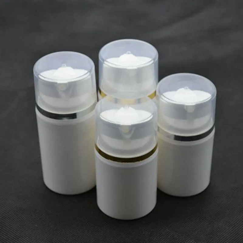 10pcs/lot 30ml Gold Silver Stamp White Airless Plastic Lotion Cream Pump Refillable Bottle Empty Cosmetic Containers SPB90 Kxidf