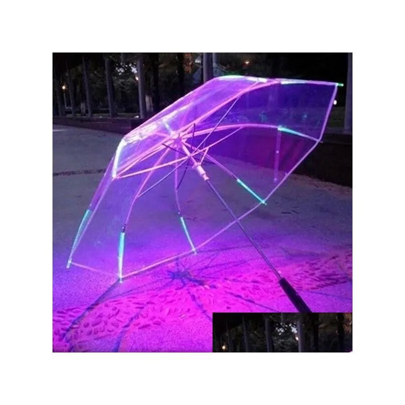 Parapluies LED Light-Up Parapluie Variable Couleur Nuit Sécurité 8 Côtes Lumière avec Enfants Cool Cadeau Drop Livraison Maison Jardin Housekee Orgue Otvji