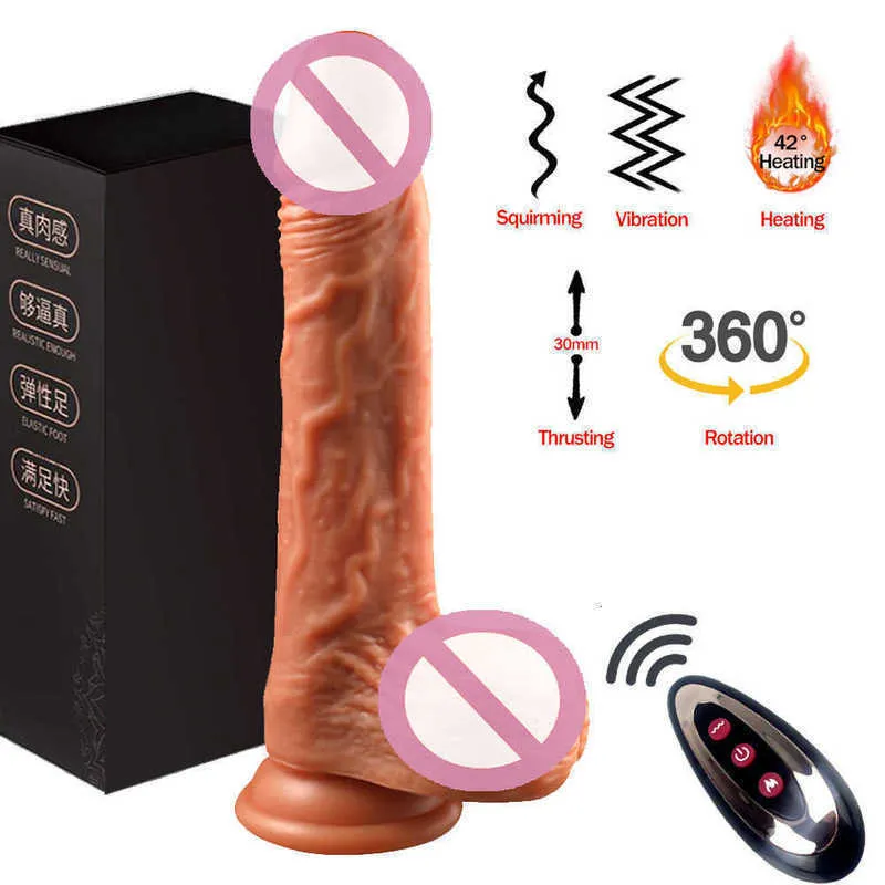 Realistisk kuk teleskopisk fjärrkontroll anal dildo för kvinnor g-spot uppvärmning vibrator simulering penis vuxen massage