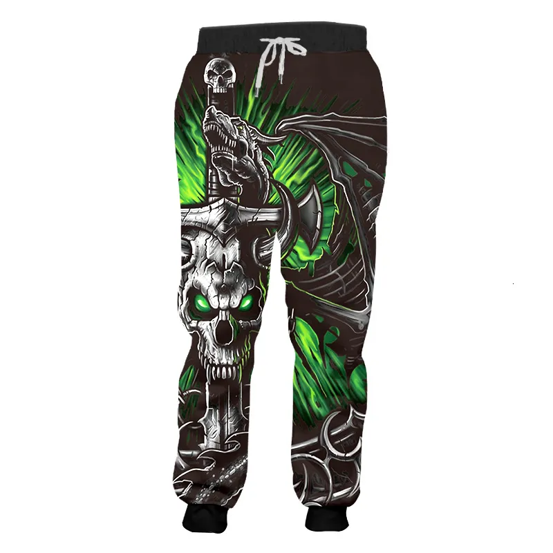 Calça masculina Sorto Sorto Men Primo Impressão Verde Crano Chaveira 3D Calças de corrida Casual Hip Hop Streetwear Comprimento completo 230822