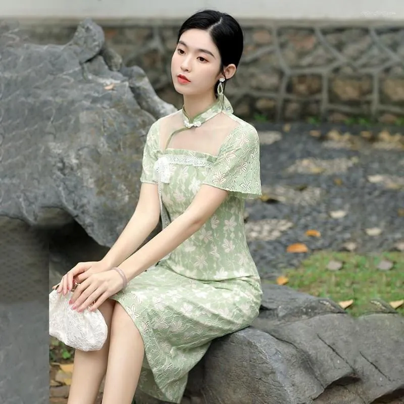 Etnische kleding elegante vrouwen print bloem qipao oosterse avondjurk Chinese stijl jonge meisjes dagelijkse cheongsam vestidos retro qi