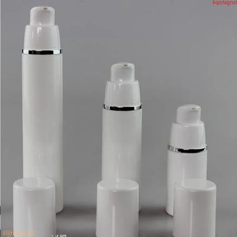 15 ml 30 ml 50 ml czysty biały cylindryczne srebrną krawędź kosmetyczna opakowanie pojemniki na opakowanie plastikowe butelka pompy Air Butelka#213goods rrjib
