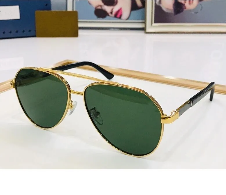2023 Unisex hochwertige Sonnenbrille Gold Schwarzes dünnes Metallplanken Vollmeldung Grüne, ovale Brille mit Schachtel erhältlich