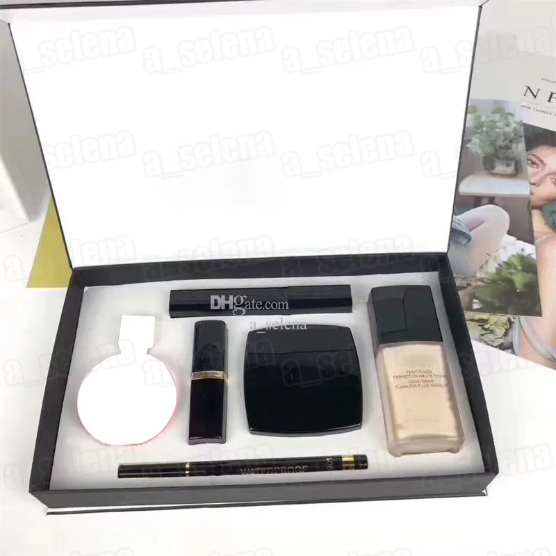Brand Makeup Set 15ml Perfume Lipstick Eyeliner Mascara Liquid Foundation 6 in 1 Cosmetics Kit