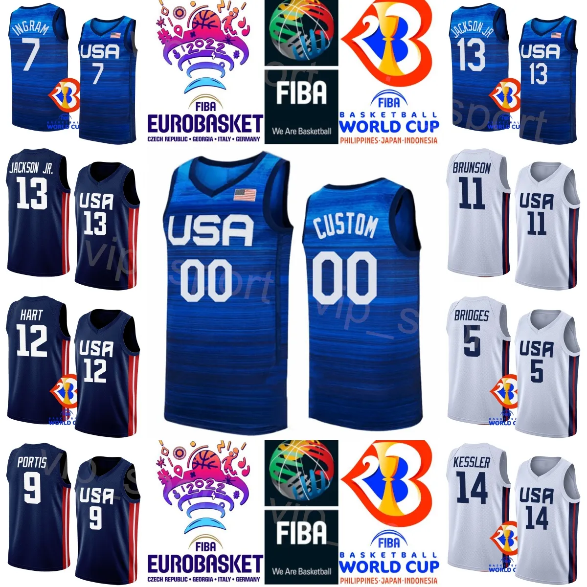 Tryck basketvärldscup US 11 Jalen Brunson Jerseys 15 Austin Reaves 10 Anthony Edwards 7 Brandon Ingram 6 Cameron Johnson 8 Paolo Banchero 5 Mikal Bridges Sport