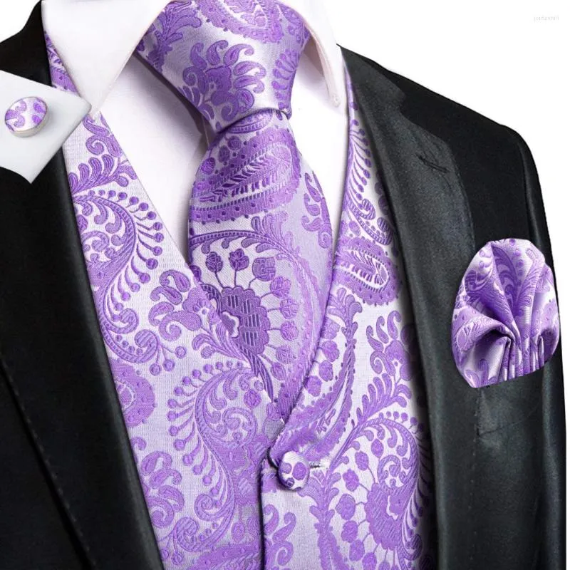 Herrenwesten Lila Lavendel Lila Seide Herren Weste Krawatte Set Ärmellose Jacke Anzug Weste Krawatte Einstecktuch Manschette Hochzeit_voghion.com