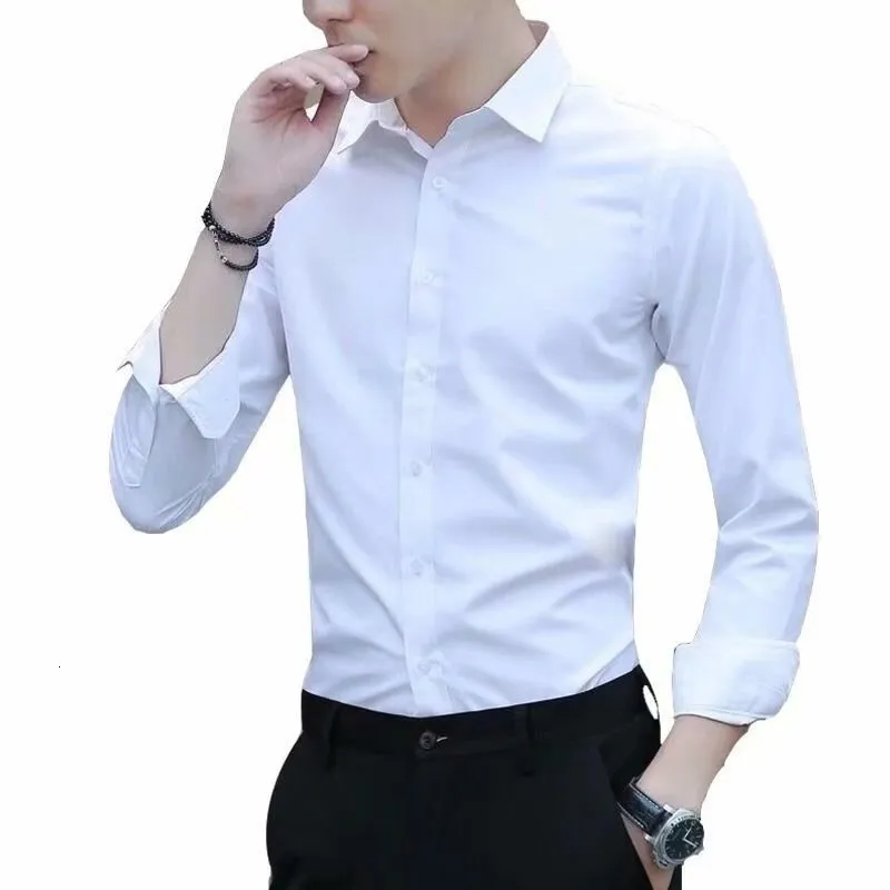 Camicie casual maschile camicia bianca a maniche lunghe Office Autumn Office Slip Professional Solid Color Suet 230822