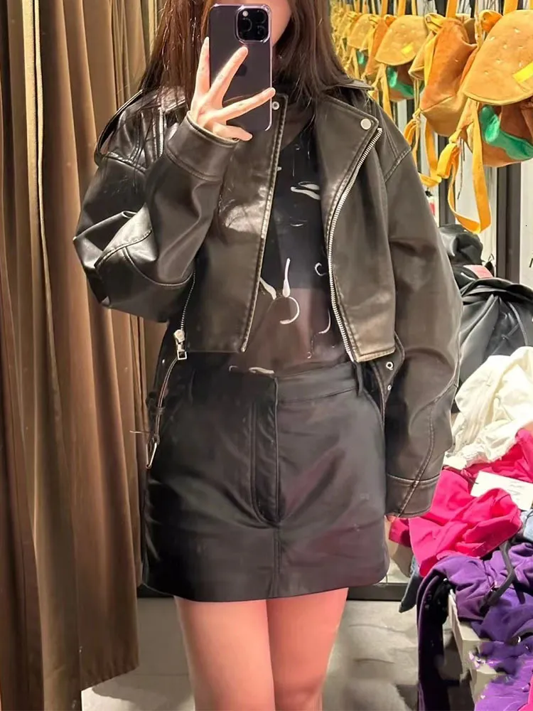 DHgate.com:Womens Faux Leather Biker Jacket, Vintage Moto