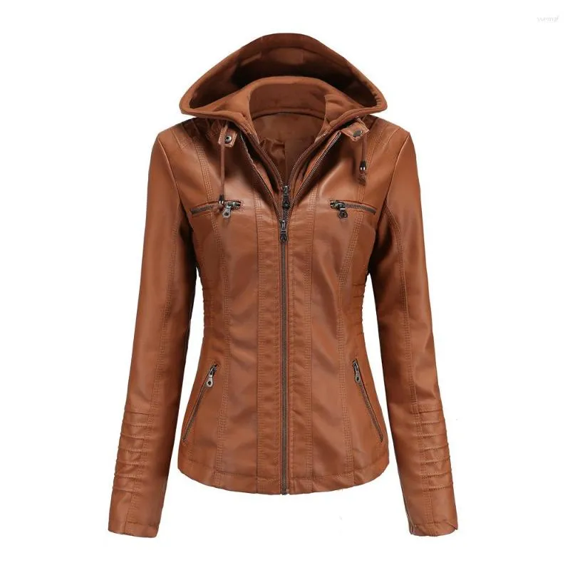 Damen -Leder -Kapuzenmantel für Frauen für Frauen 2023 Autumn Faux Jacke Moto Biker Zipper Spring plus großer großer Größe 5xl 6xl 7xl