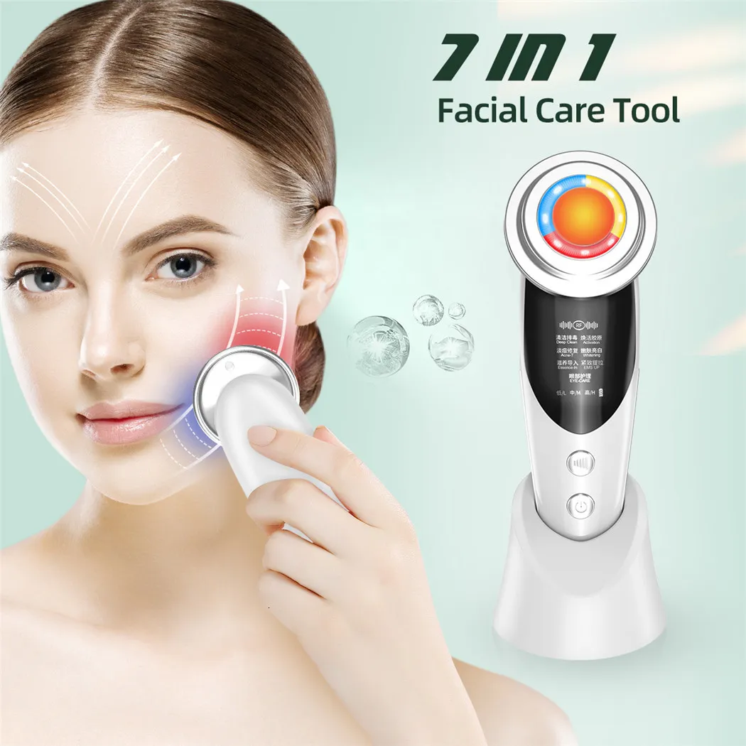 Face Massager CkeyiN 7 in 1 Lifting Massager EMS Skin Firming LED Pon Skin Rejuvenation Eye Massage Bar Face Whitening Acne Remover 230822