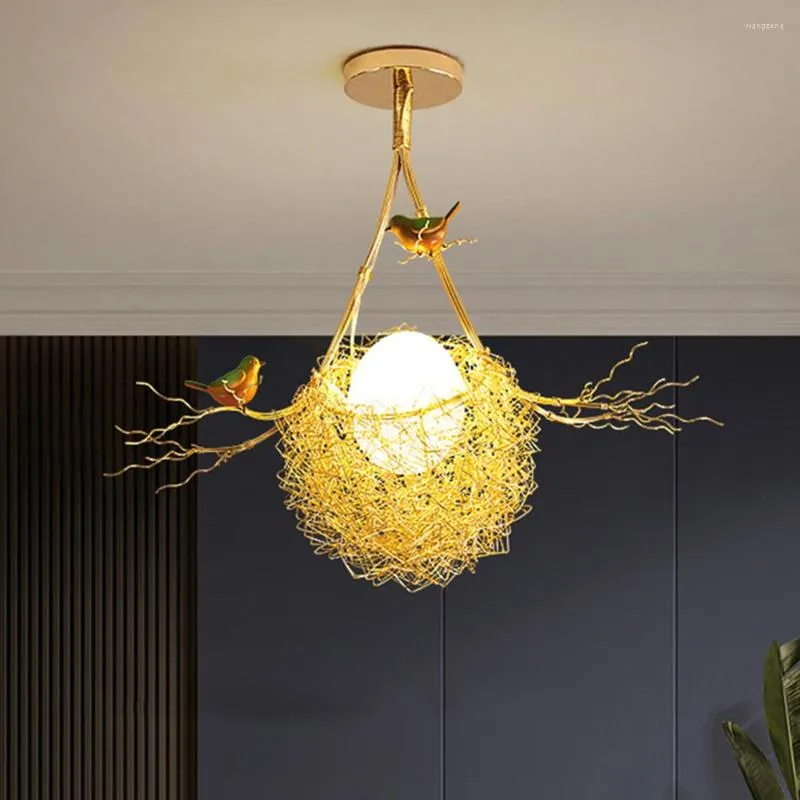 Kroonluchters Moderne Cottagecore Gold Bird's Nest Led voor woonkamer bar eettafel loft decoratie hangende verlichting armaturen