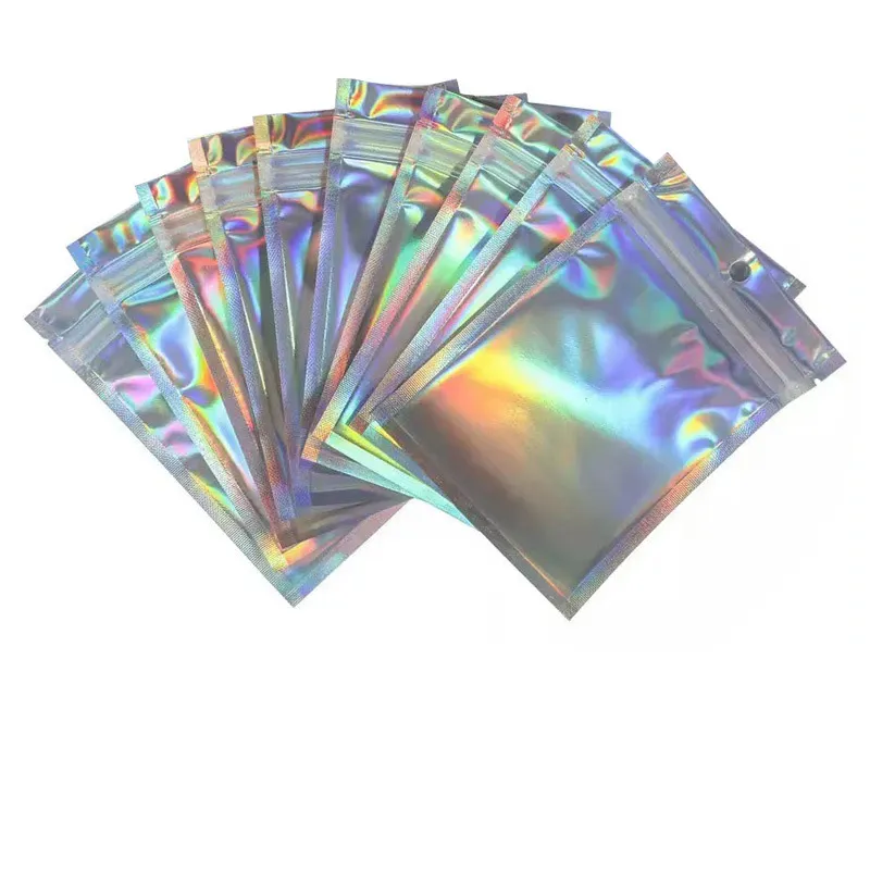 wholesale Clear Holographic Laser Ziplock Bag Cosmetic Packaging Self Sealing Gift Bag Jewelry Thick Aluminum Foil Zip Lock Bags LL