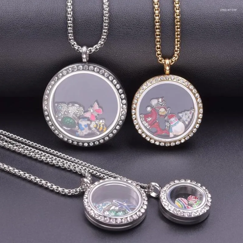 Pendant Necklaces 1Pc Stainless Steel Round Glass Living Medaillon Colgantes 20-40mm Diy Floating Locket Women Collares Jewelry